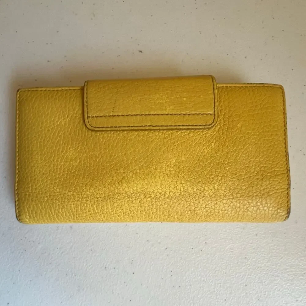 Salvatore Ferragamo Gancini Leather Long Wallet Yellow Luxury Designer Italy